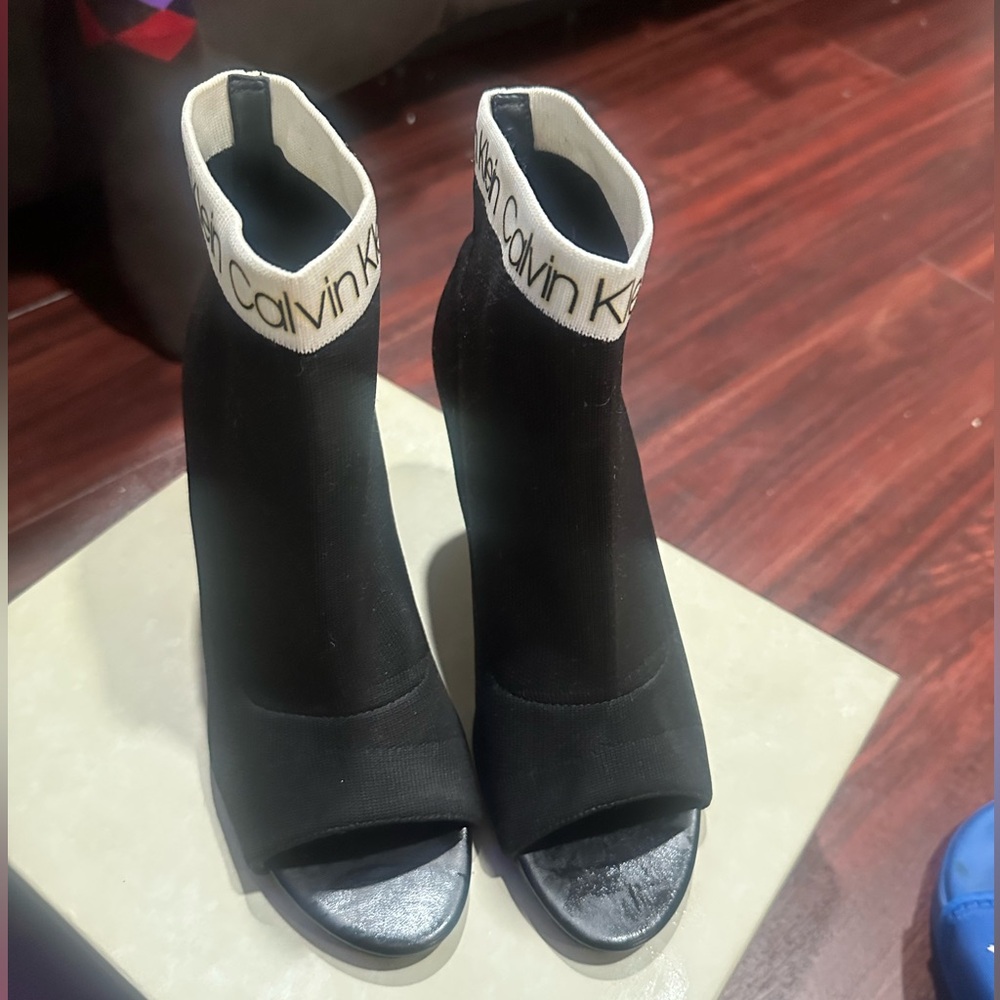 Calvin Klein Black and White Heeled Boots